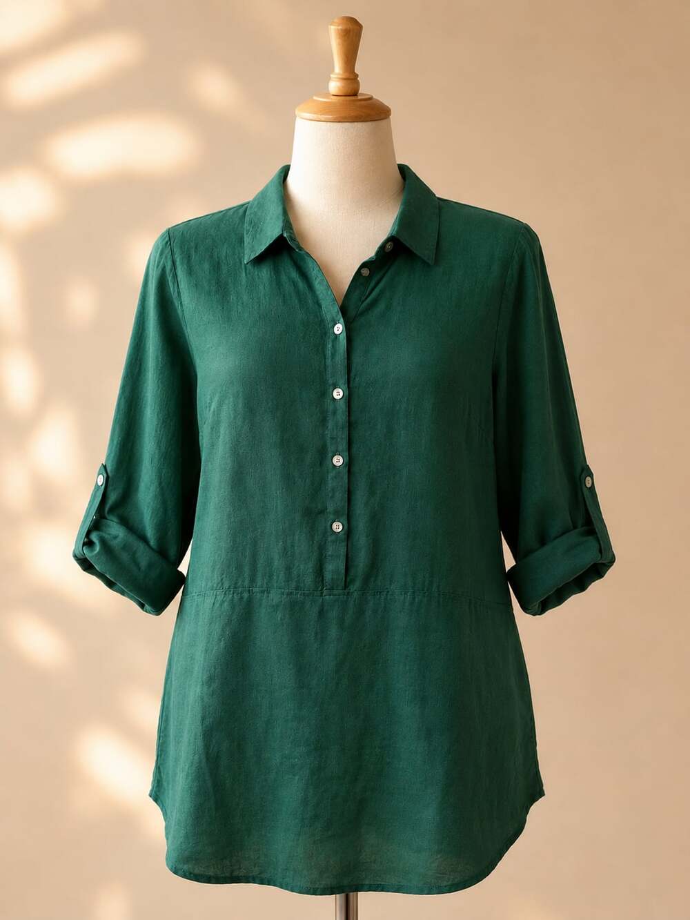 J Jill Love Linen Tunic Shirt M Green 100% Linen Popover Coastal Lagenlook NWT